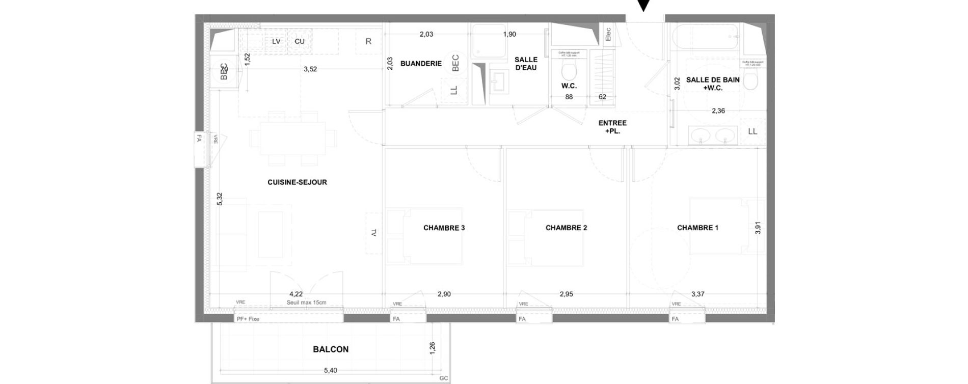 Appartement T4 de 89,14 m2 &agrave; Cancale Centre