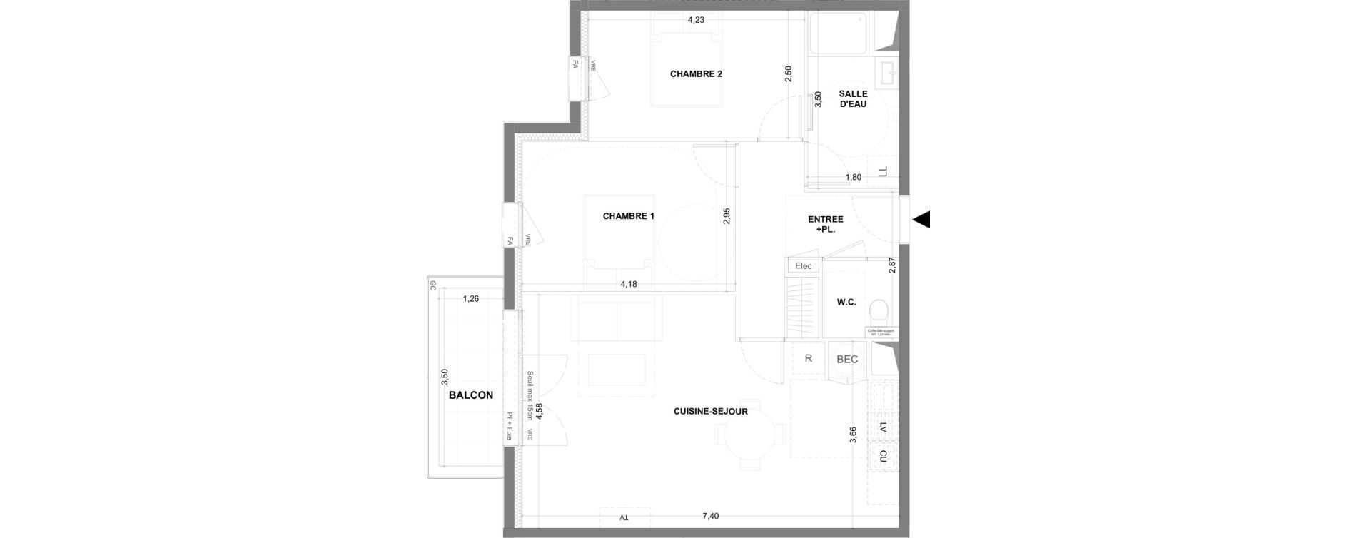 Appartement T3 de 68,74 m2 &agrave; Cancale Centre
