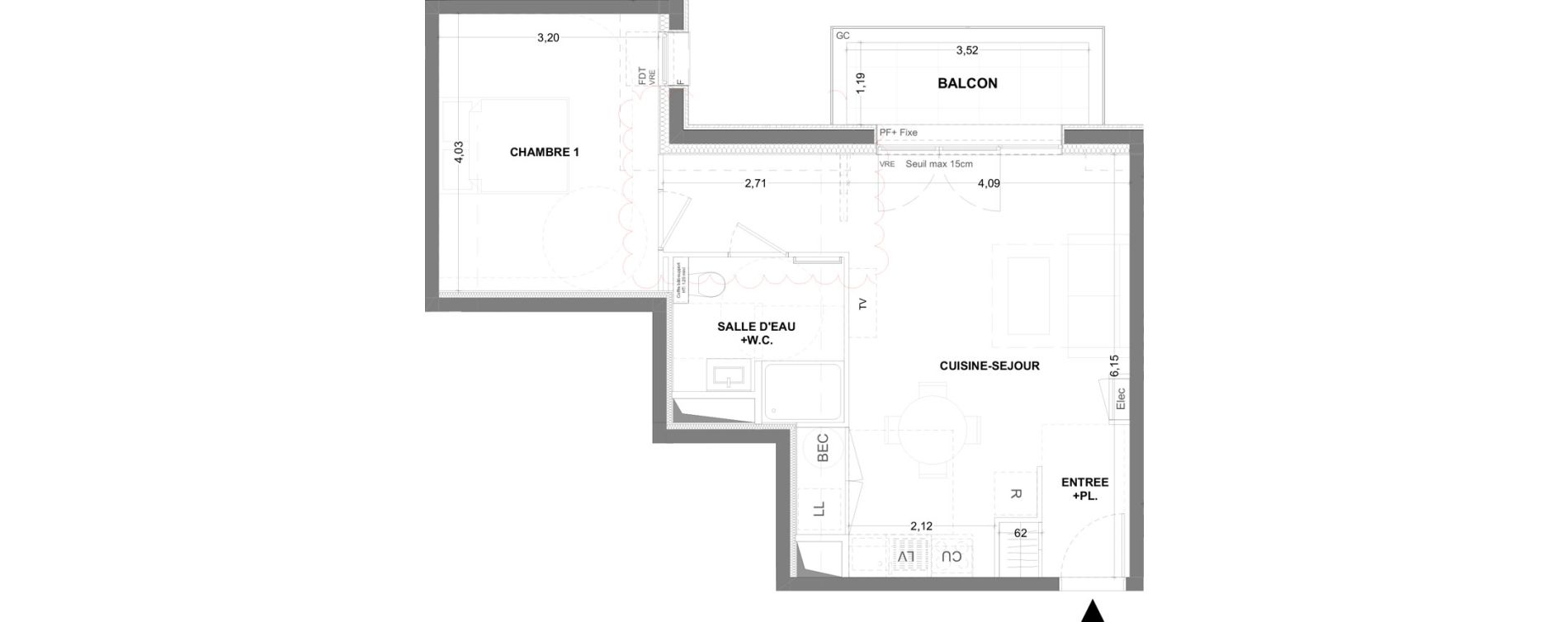 Appartement T2 de 45,71 m2 &agrave; Cancale Centre