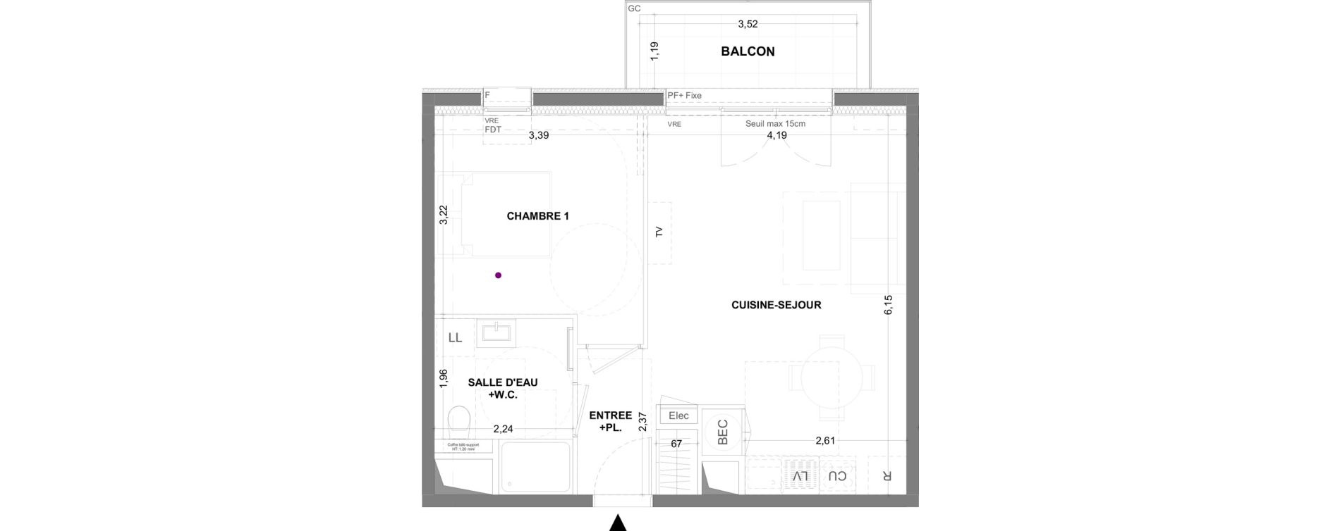 Appartement T2 de 43,52 m2 &agrave; Cancale Centre