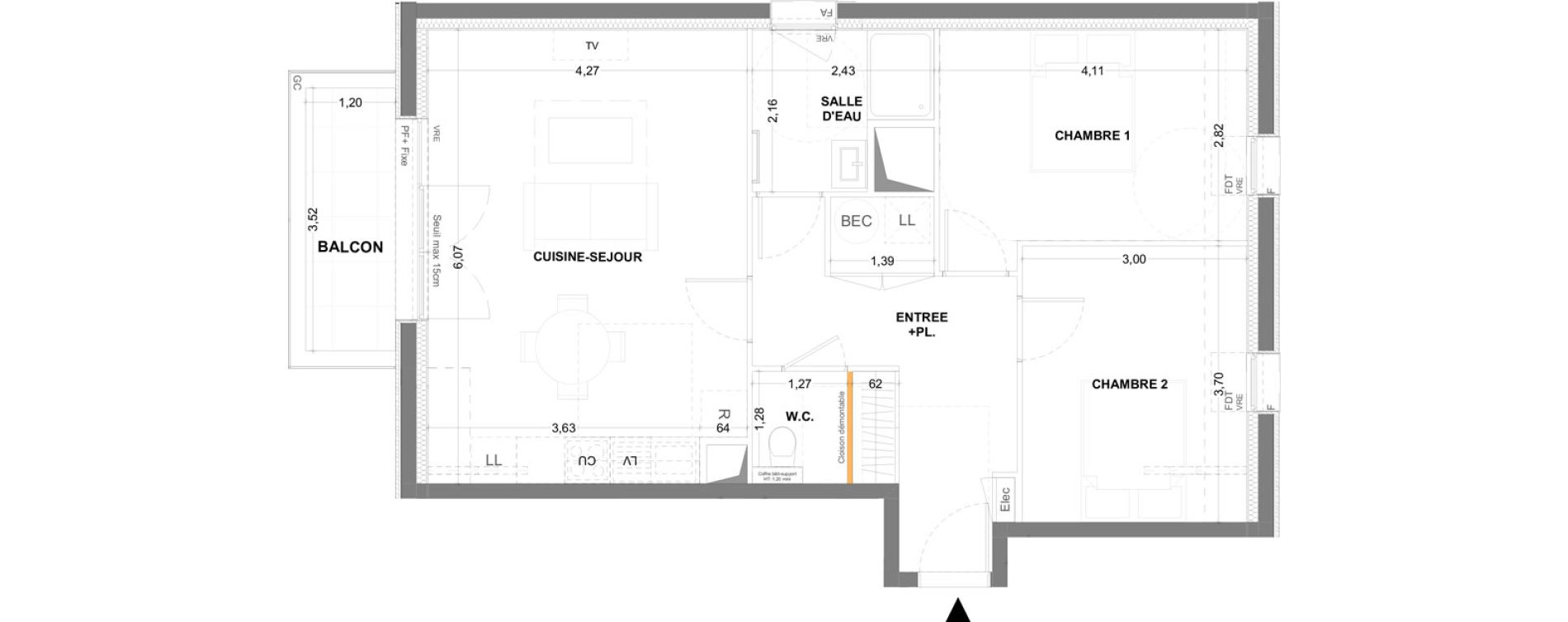 Appartement T3 de 61,83 m2 &agrave; Cancale Centre