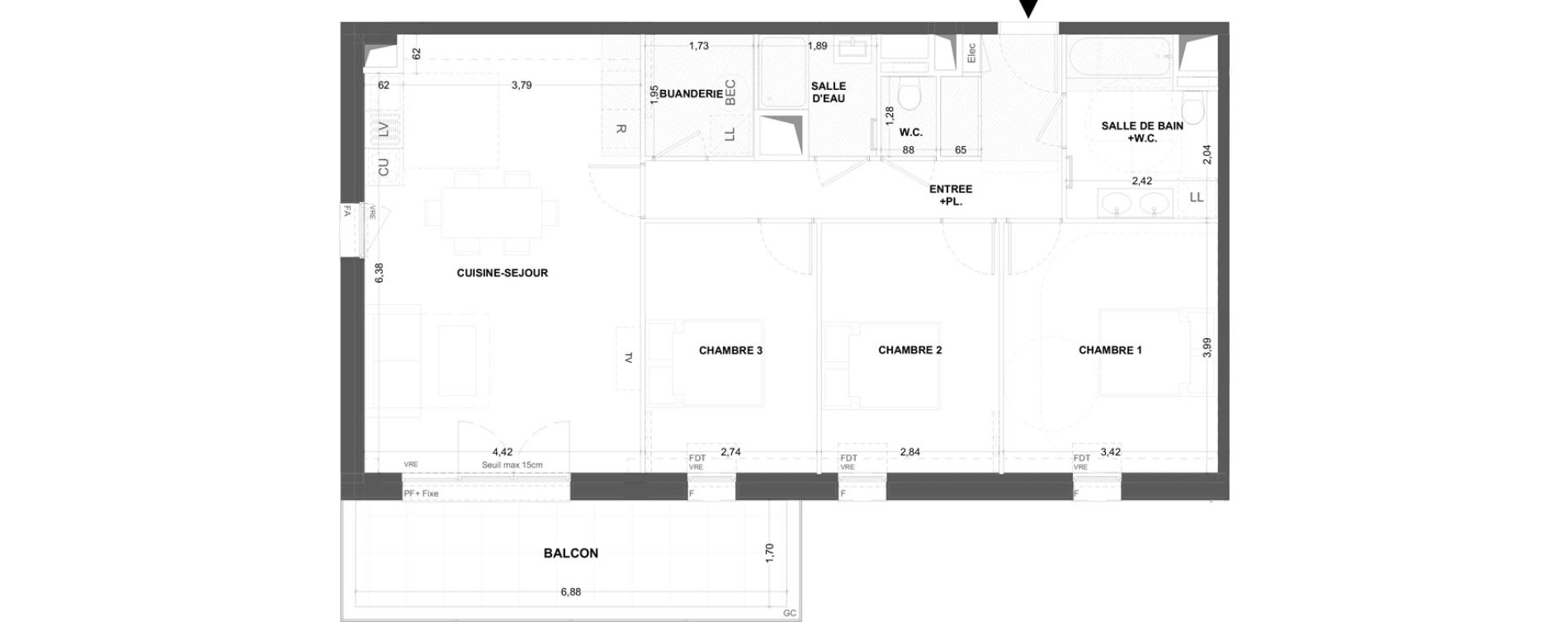 Appartement T4 de 86,36 m2 &agrave; Cancale Centre