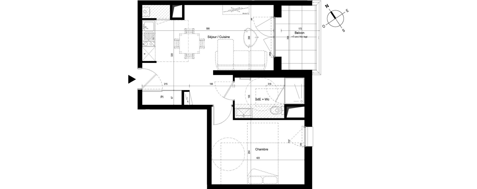 Appartement T2 de 41,72 m2 &agrave; Cesson-S&eacute;vign&eacute; Centre