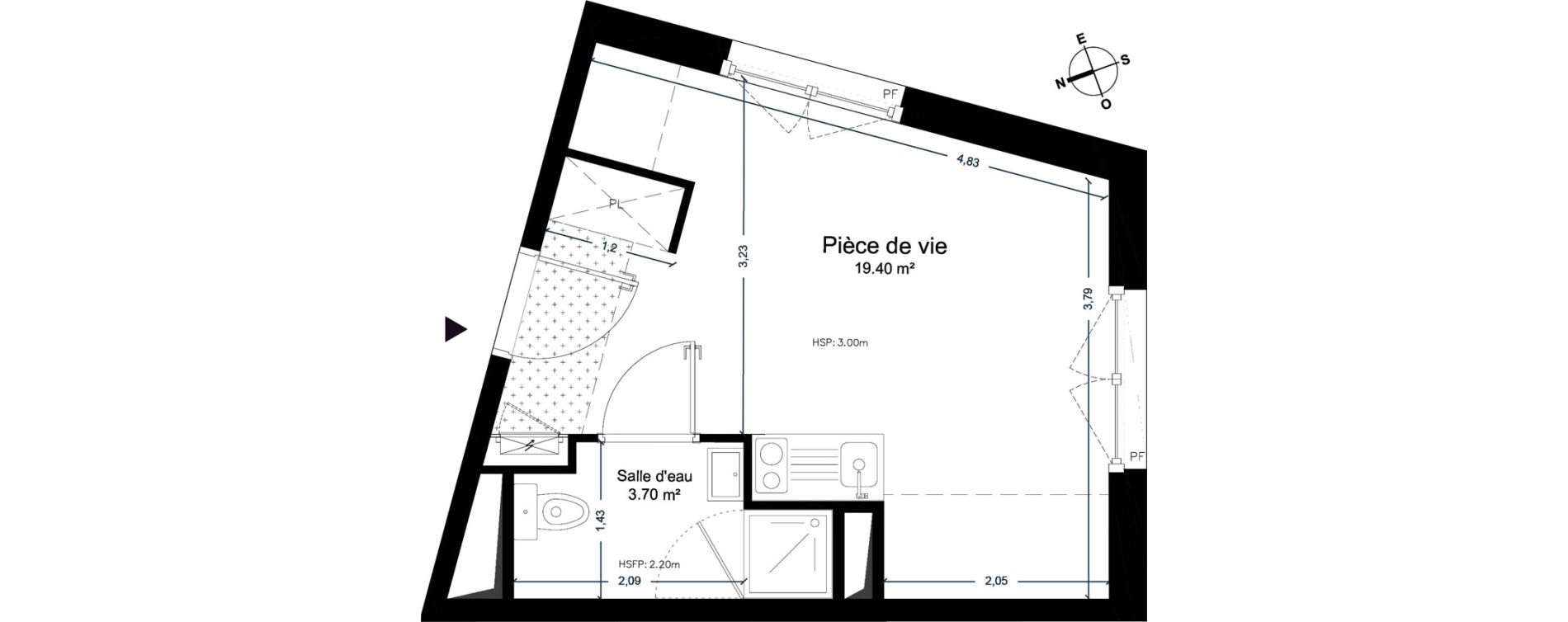Appartement T1 de 23,10 m2 &agrave; Cesson-S&eacute;vign&eacute; Centre
