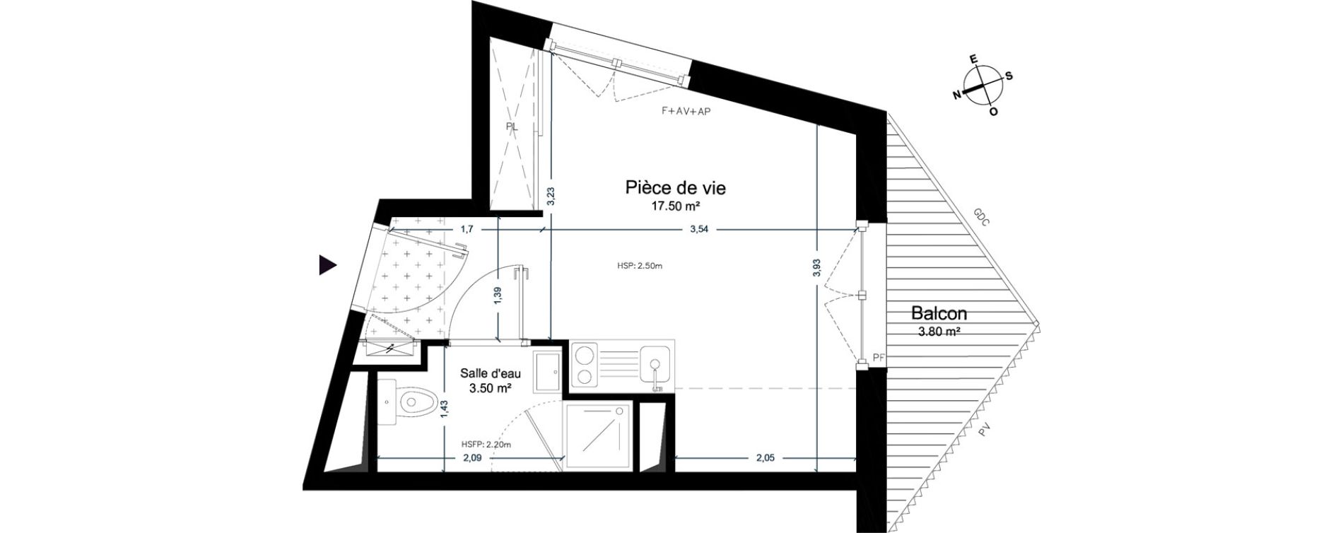 Appartement T1 de 21,00 m2 &agrave; Cesson-S&eacute;vign&eacute; Centre