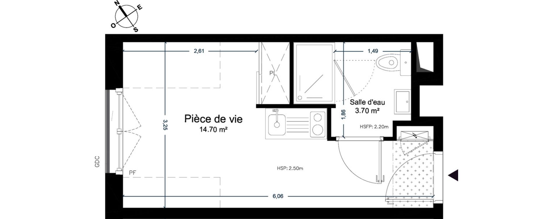 Appartement T1 de 18,40 m2 &agrave; Cesson-S&eacute;vign&eacute; Centre