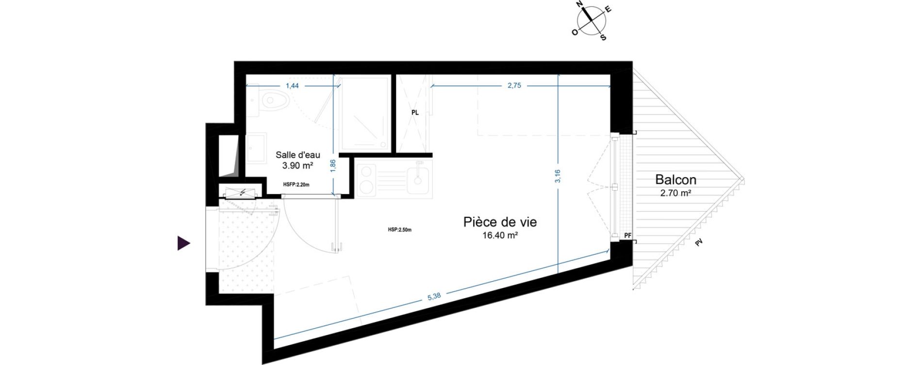 Appartement T1 de 20,30 m2 &agrave; Cesson-S&eacute;vign&eacute; Centre