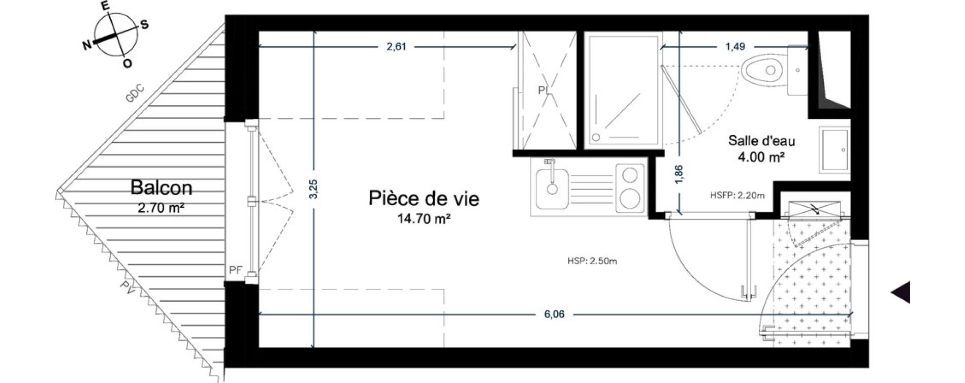 Appartement T1 de 18,70 m2 &agrave; Cesson-S&eacute;vign&eacute; Centre