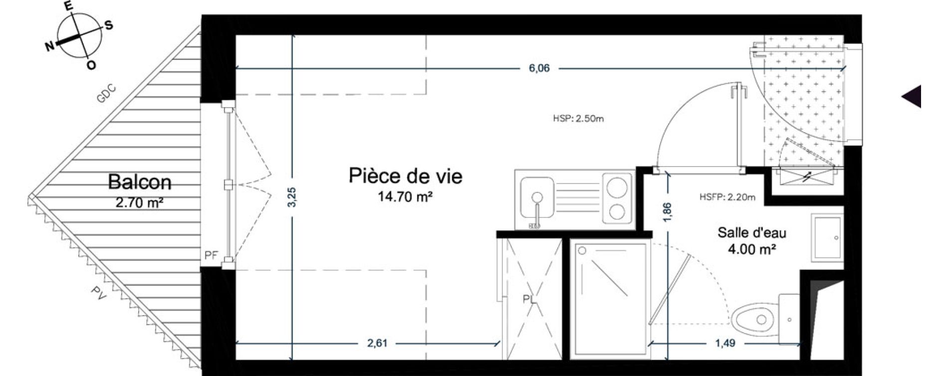 Appartement T1 de 18,70 m2 &agrave; Cesson-S&eacute;vign&eacute; Centre