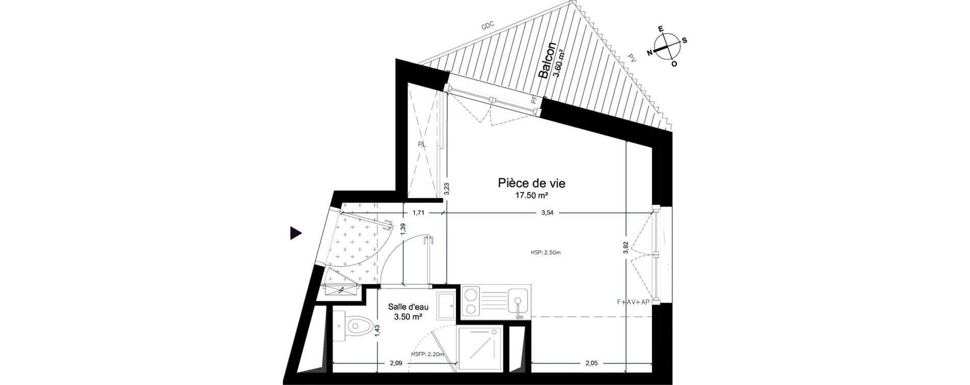 Appartement T1 de 21,00 m2 &agrave; Cesson-S&eacute;vign&eacute; Centre