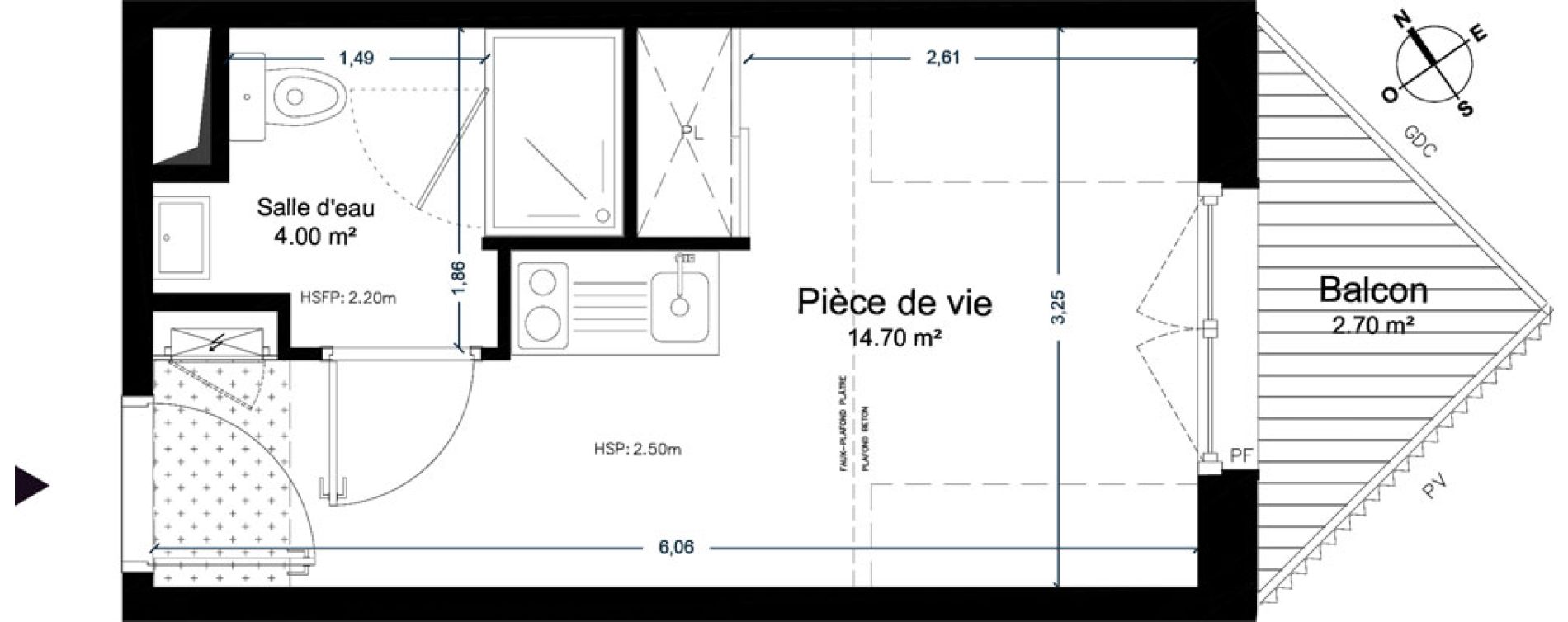 Appartement T1 de 18,70 m2 &agrave; Cesson-S&eacute;vign&eacute; Centre