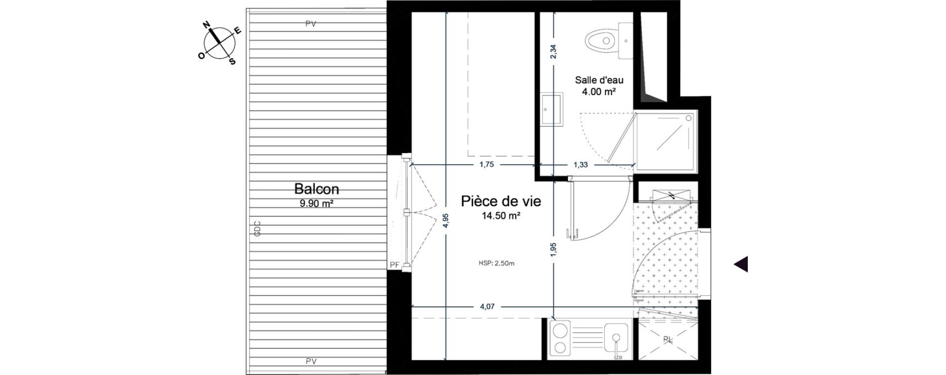 Appartement T1 de 18,50 m2 &agrave; Cesson-S&eacute;vign&eacute; Centre
