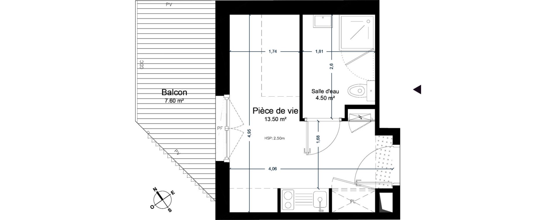 Appartement T1 de 18,00 m2 &agrave; Cesson-S&eacute;vign&eacute; Centre