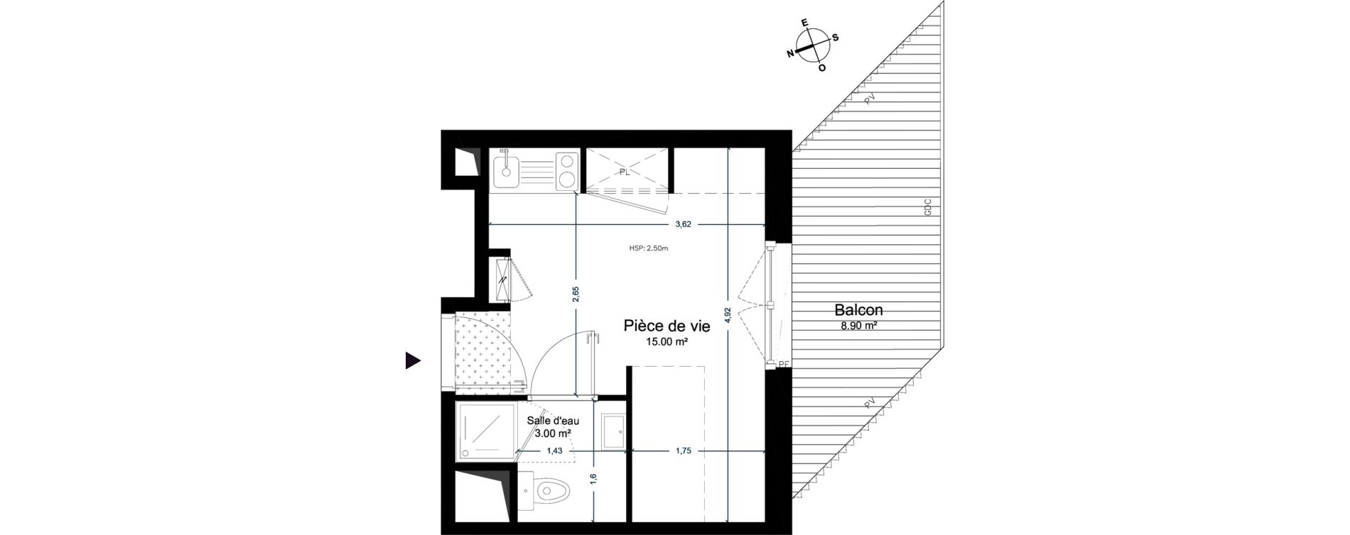 Appartement T1 de 18,00 m2 &agrave; Cesson-S&eacute;vign&eacute; Centre