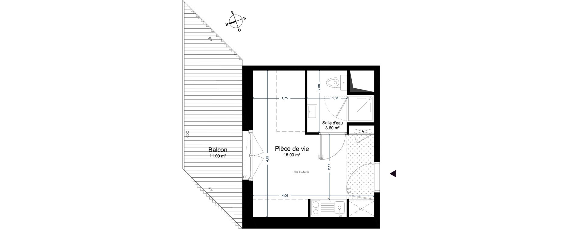 Appartement T1 de 18,60 m2 &agrave; Cesson-S&eacute;vign&eacute; Centre