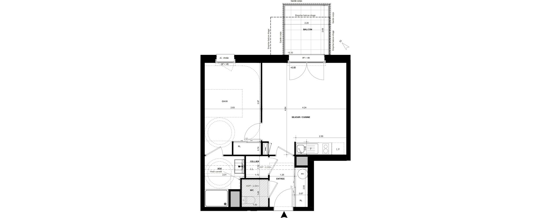 Appartement T2 de 44,45 m2 &agrave; Chantepie Centre