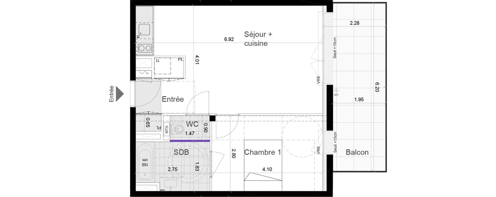 Appartement T2 de 45,10 m2 &agrave; Chartres-De-Bretagne Centre