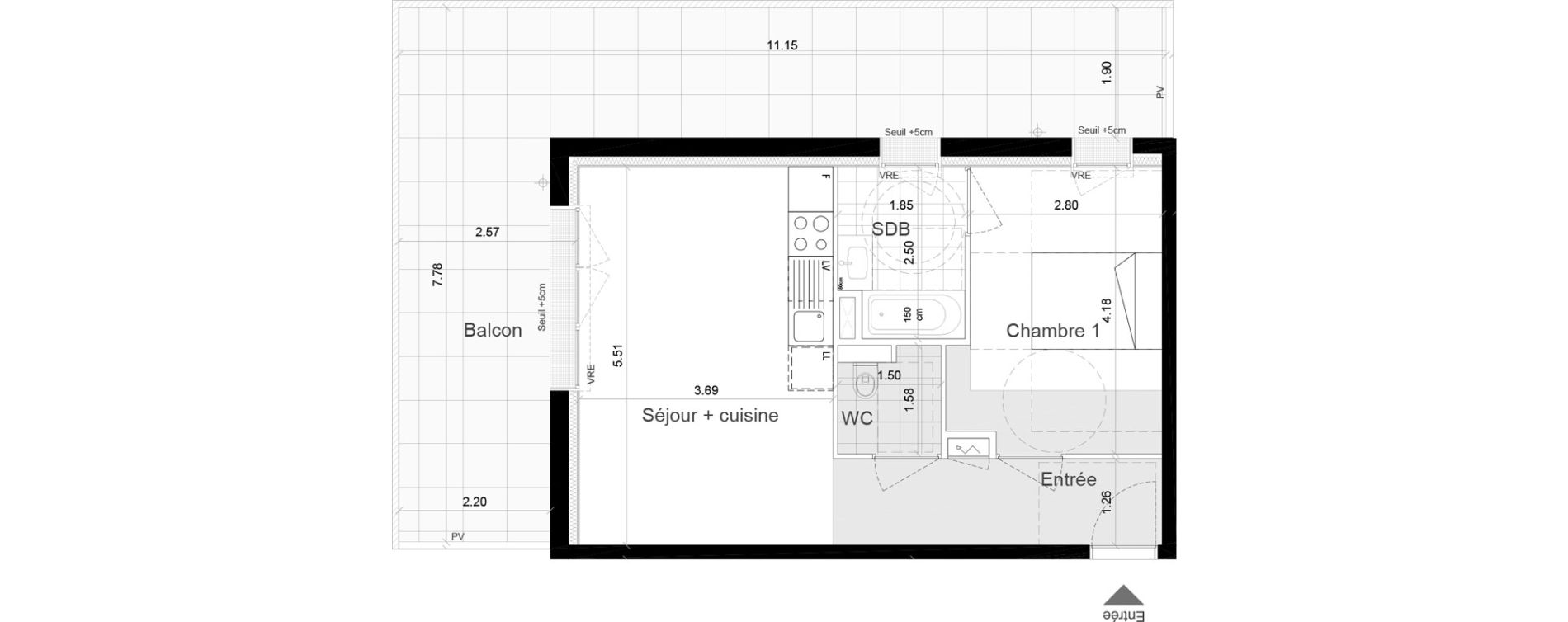 Appartement T2 de 45,00 m2 &agrave; Chartres-De-Bretagne Centre