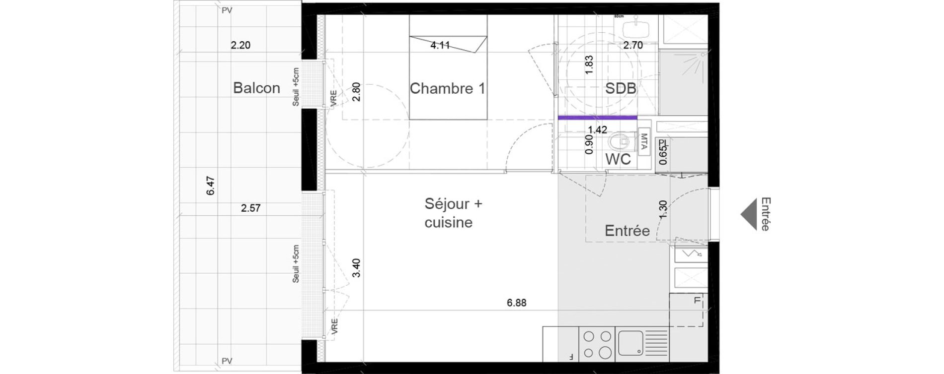 Appartement T2 de 40,80 m2 &agrave; Chartres-De-Bretagne Centre