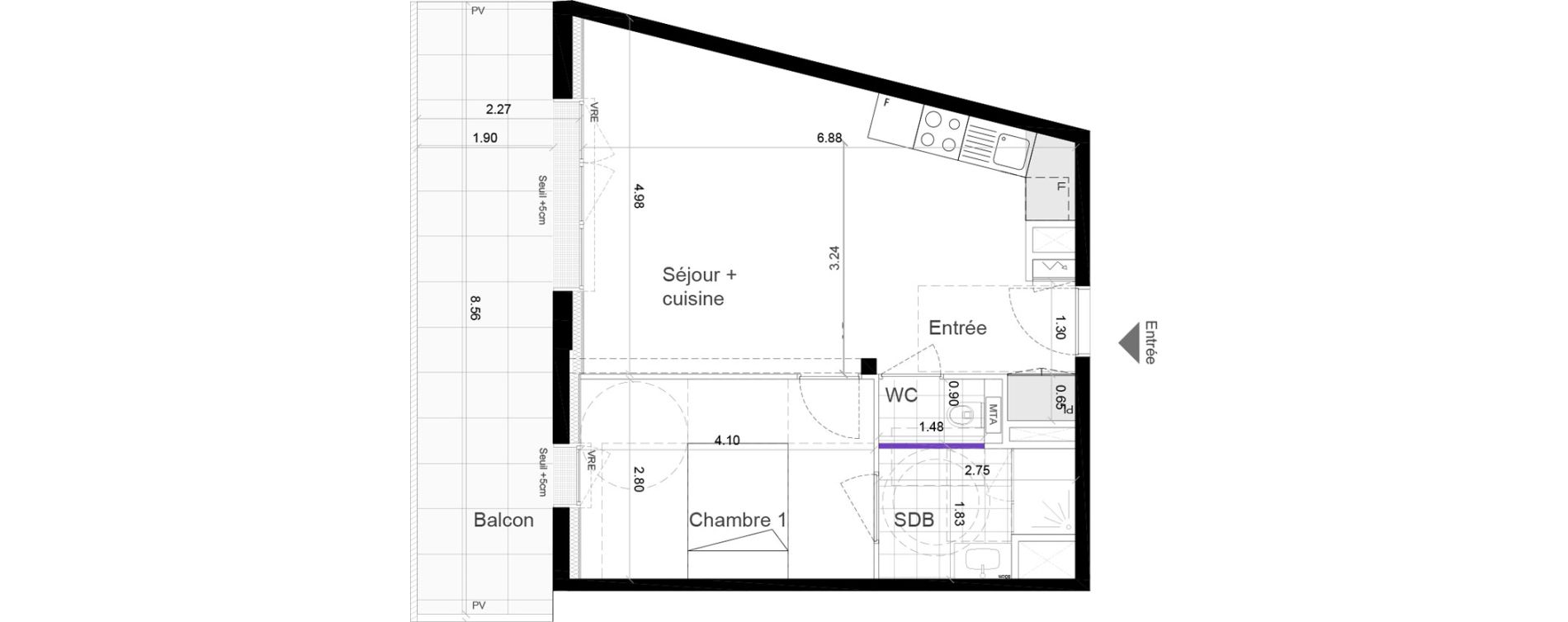Appartement T2 de 45,80 m2 &agrave; Chartres-De-Bretagne Centre