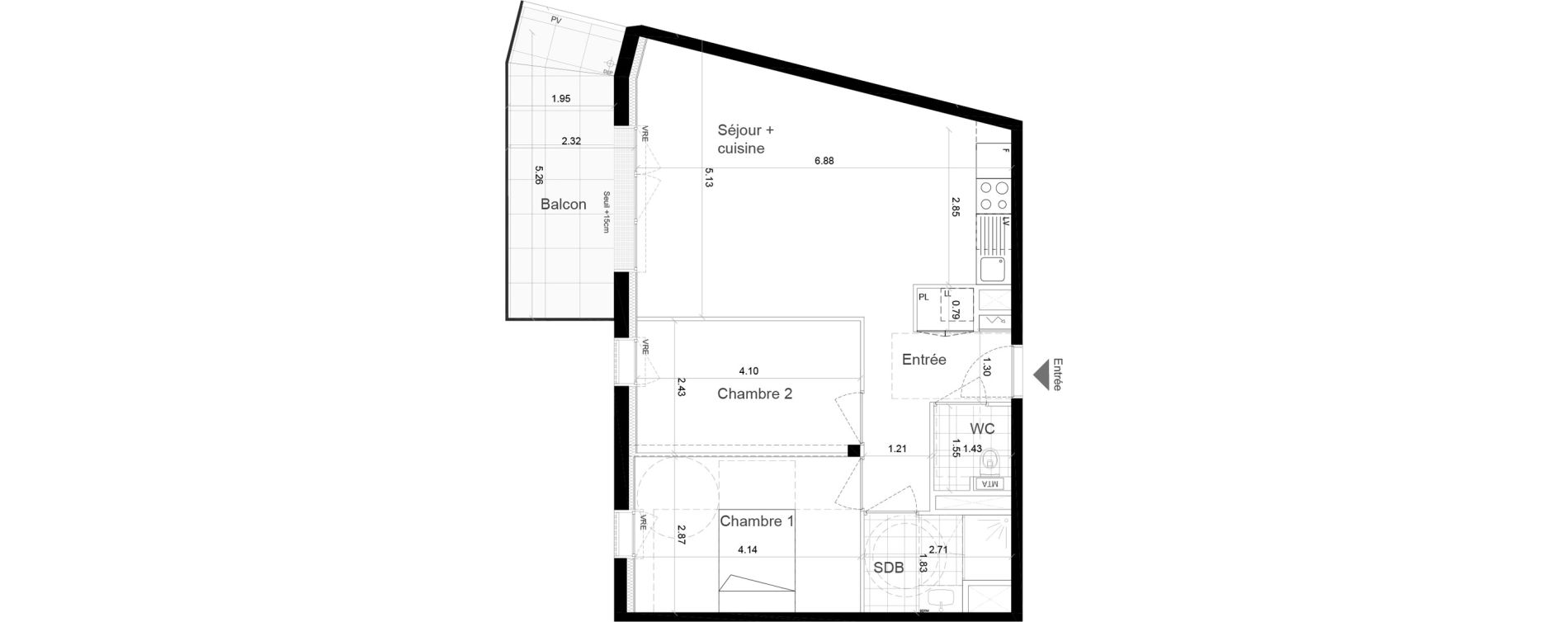 Appartement T3 de 64,00 m2 &agrave; Chartres-De-Bretagne Centre