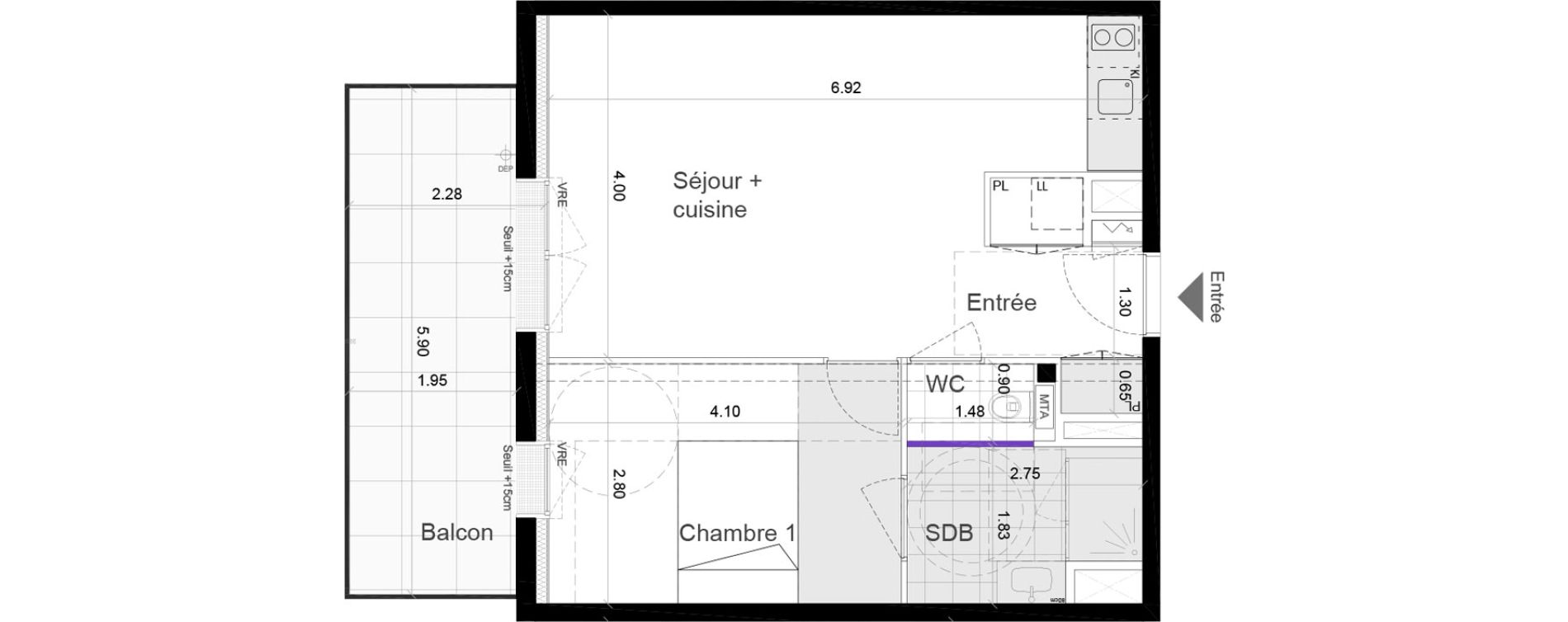 Appartement T2 de 45,10 m2 &agrave; Chartres-De-Bretagne Centre
