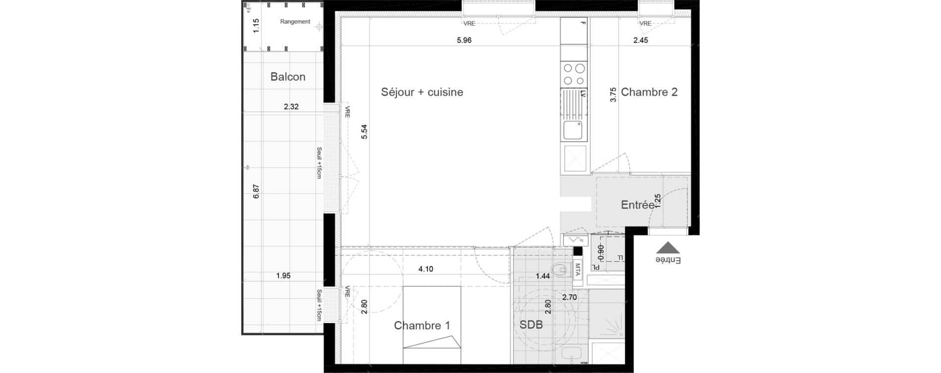 Appartement T3 de 63,00 m2 &agrave; Chartres-De-Bretagne Centre