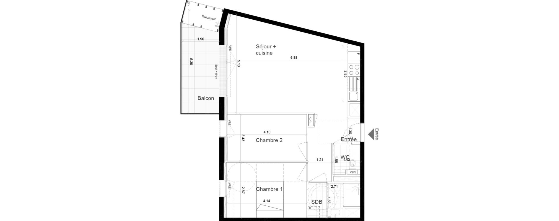 Appartement T3 de 63,70 m2 &agrave; Chartres-De-Bretagne Centre
