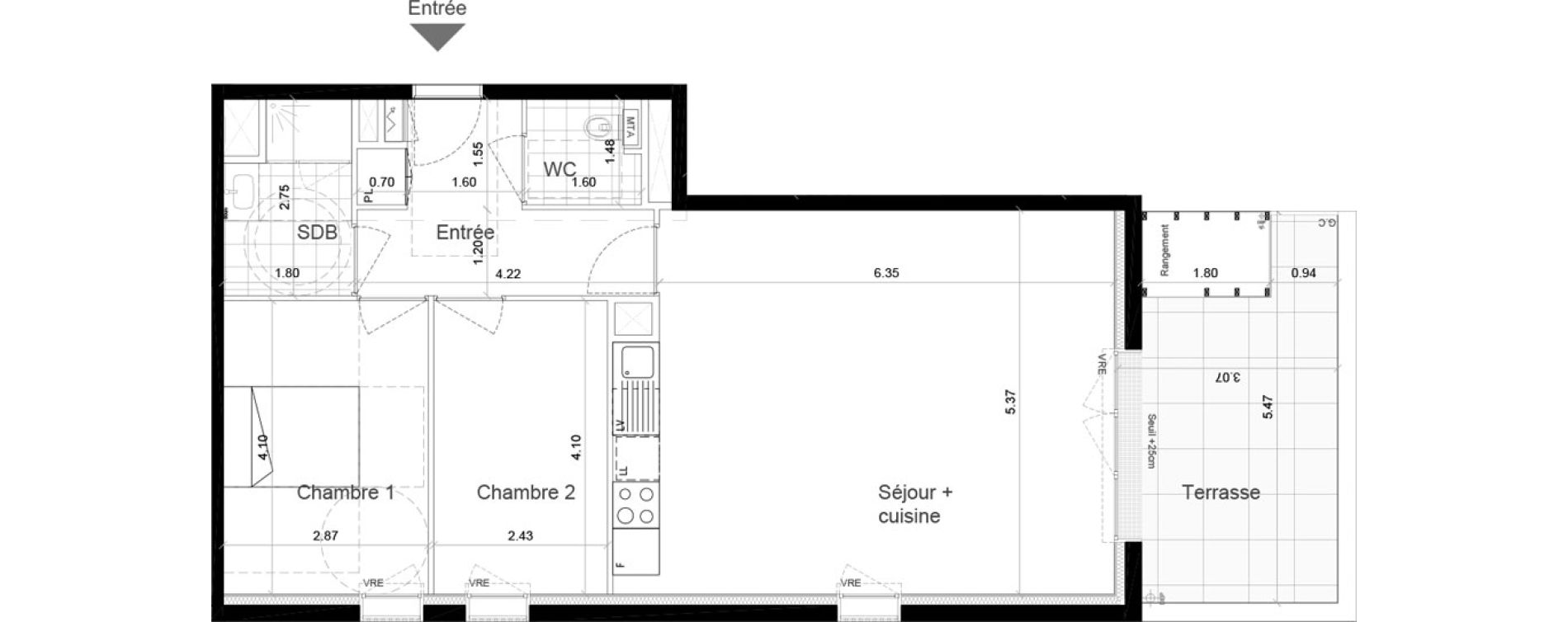Appartement T3 de 72,90 m2 &agrave; Chartres-De-Bretagne Centre