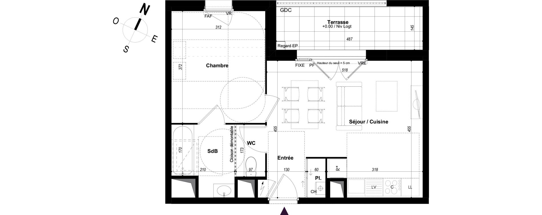 Appartement T2 de 40,75 m2 &agrave; Ch&acirc;teaubourg Centre