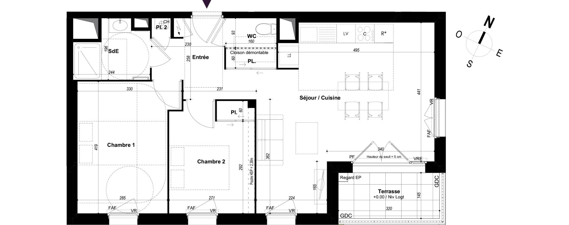 Appartement T3 de 61,30 m2 &agrave; Ch&acirc;teaubourg Centre