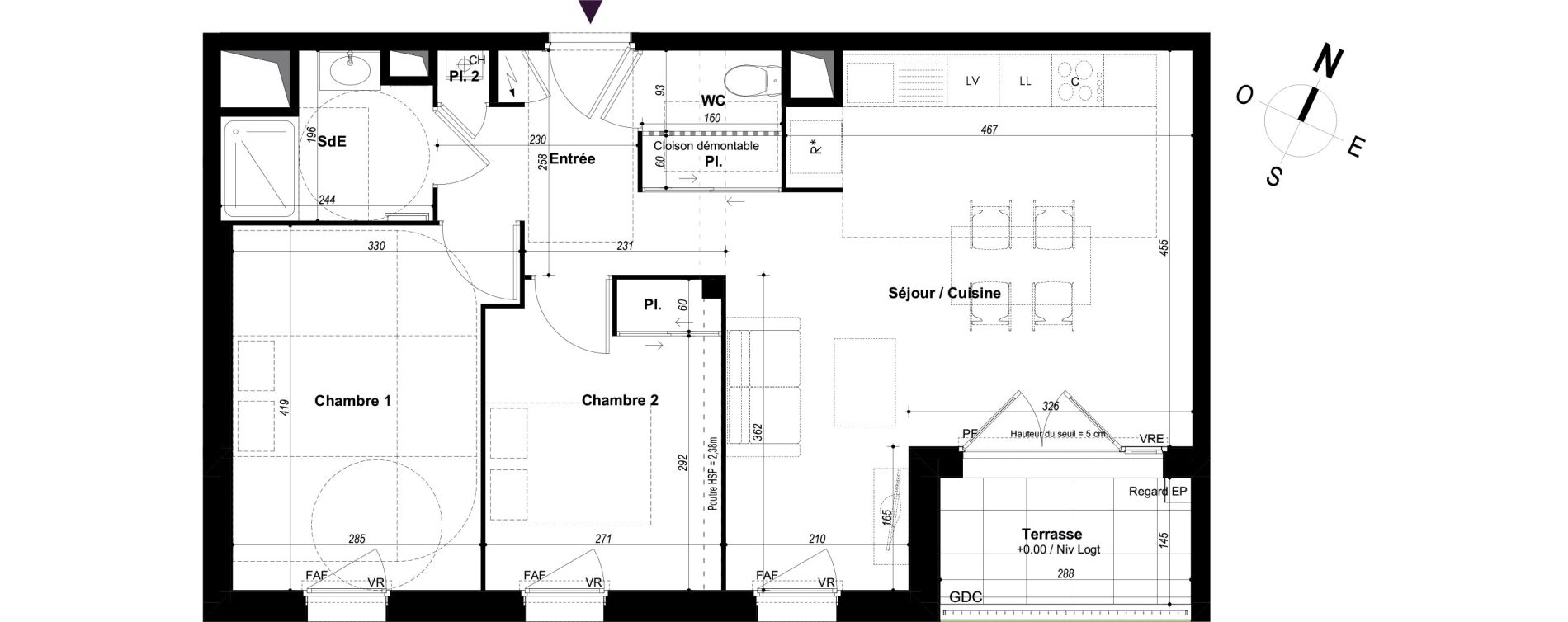 Appartement T3 de 60,48 m2 &agrave; Ch&acirc;teaubourg Centre