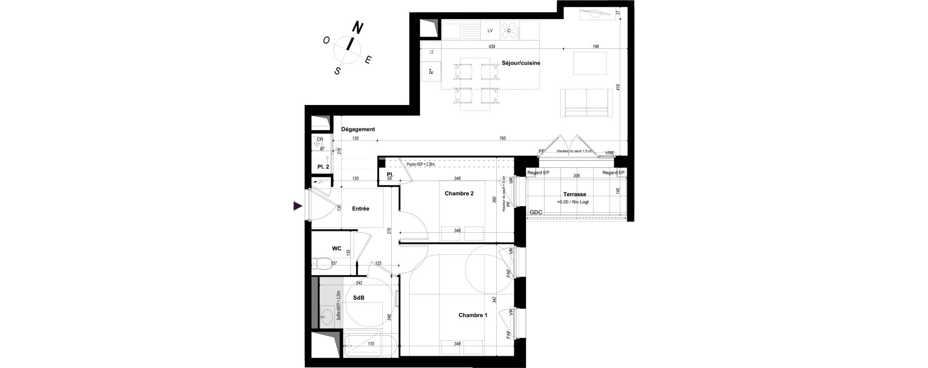 Appartement T3 de 66,06 m2 &agrave; Ch&acirc;teaubourg Centre