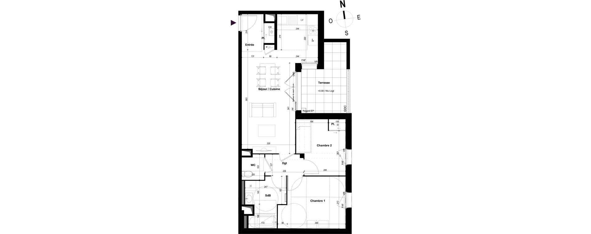Appartement T3 de 61,36 m2 &agrave; Ch&acirc;teaubourg Centre