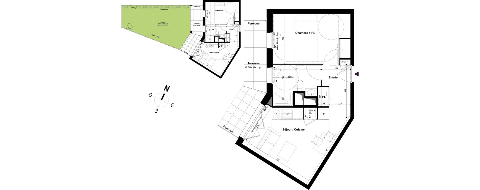 Appartement T2 de 40,94 m2 &agrave; Ch&acirc;teaubourg Centre