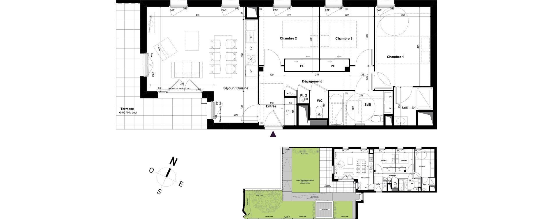 Appartement T4 de 80,70 m2 &agrave; Ch&acirc;teaubourg Centre