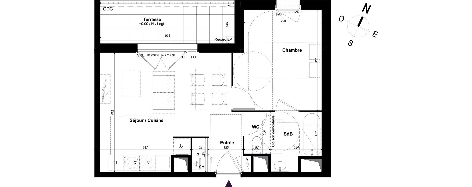 Appartement T2 de 41,19 m2 &agrave; Ch&acirc;teaubourg Centre