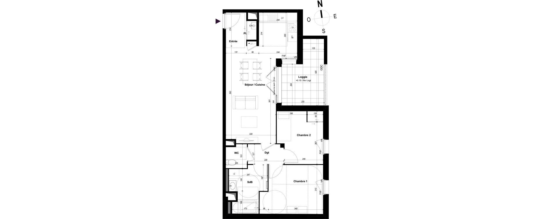 Appartement T3 de 61,36 m2 &agrave; Ch&acirc;teaubourg Centre