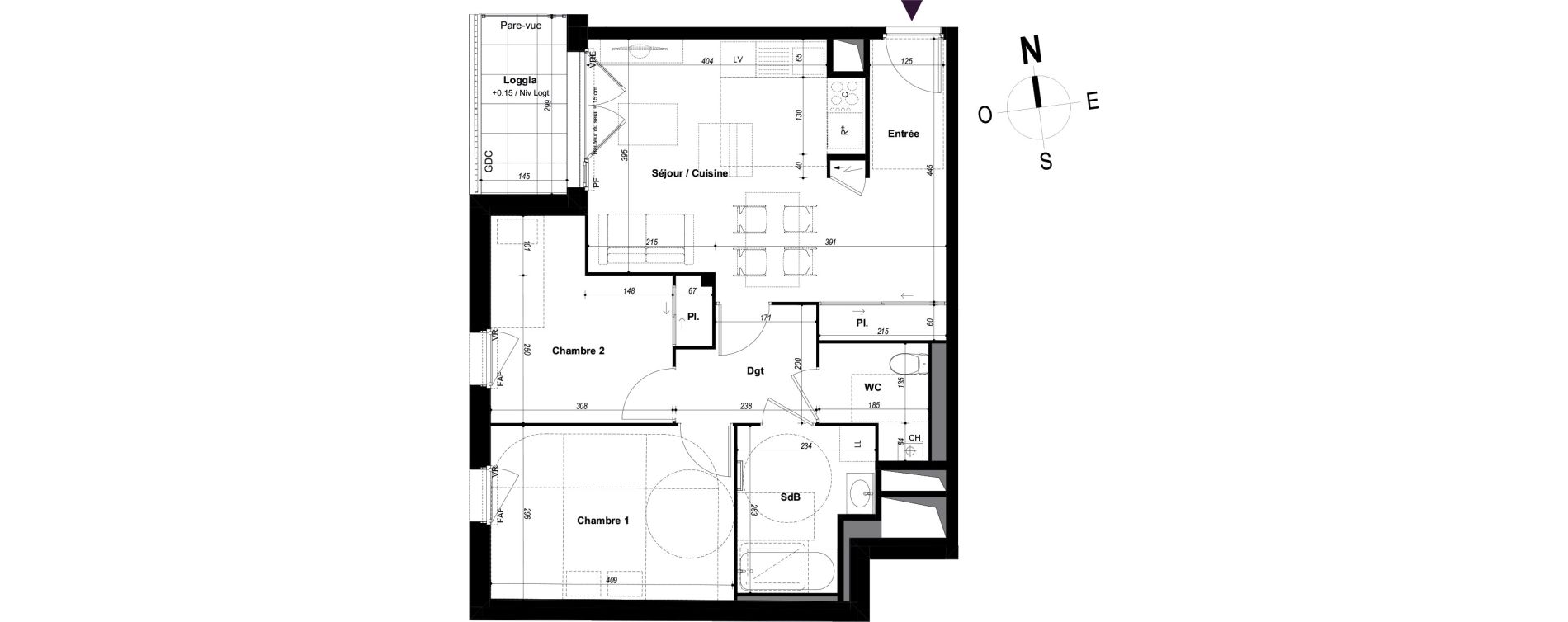 Appartement T3 de 61,66 m2 &agrave; Ch&acirc;teaubourg Centre