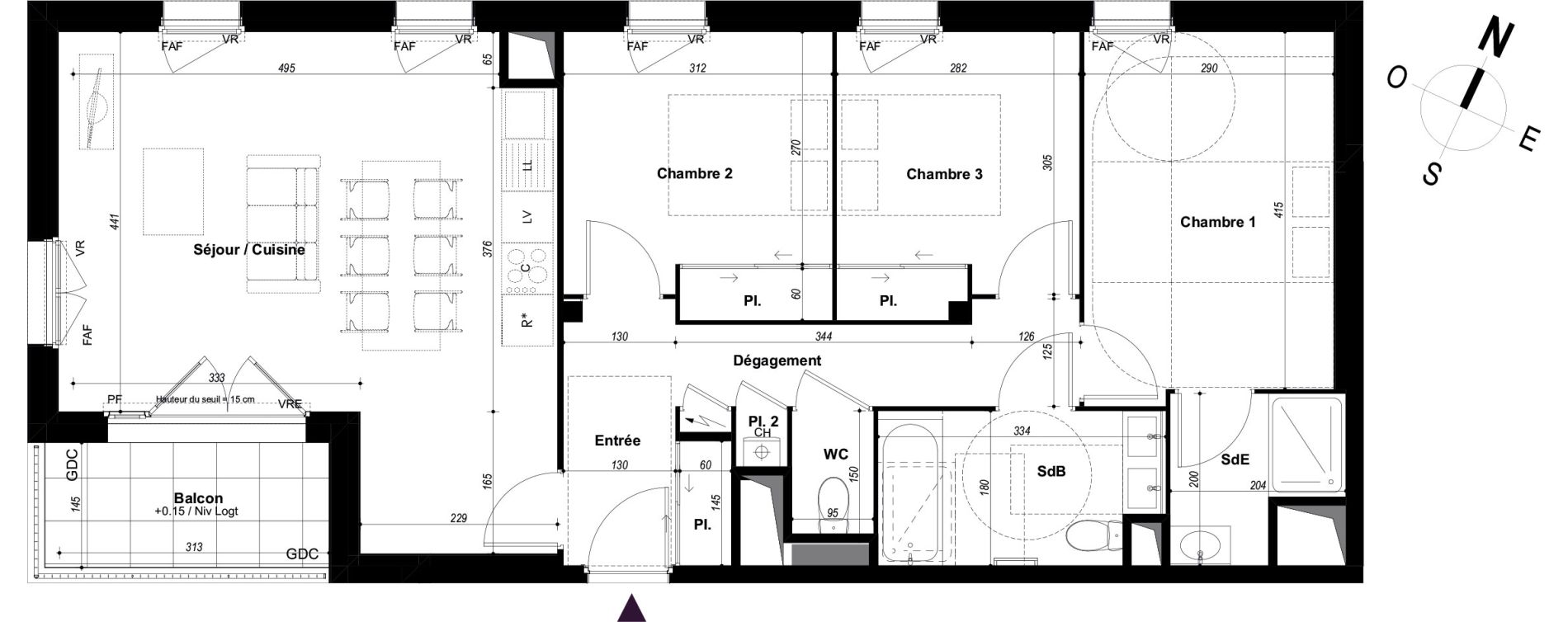 Appartement T4 de 80,80 m2 &agrave; Ch&acirc;teaubourg Centre