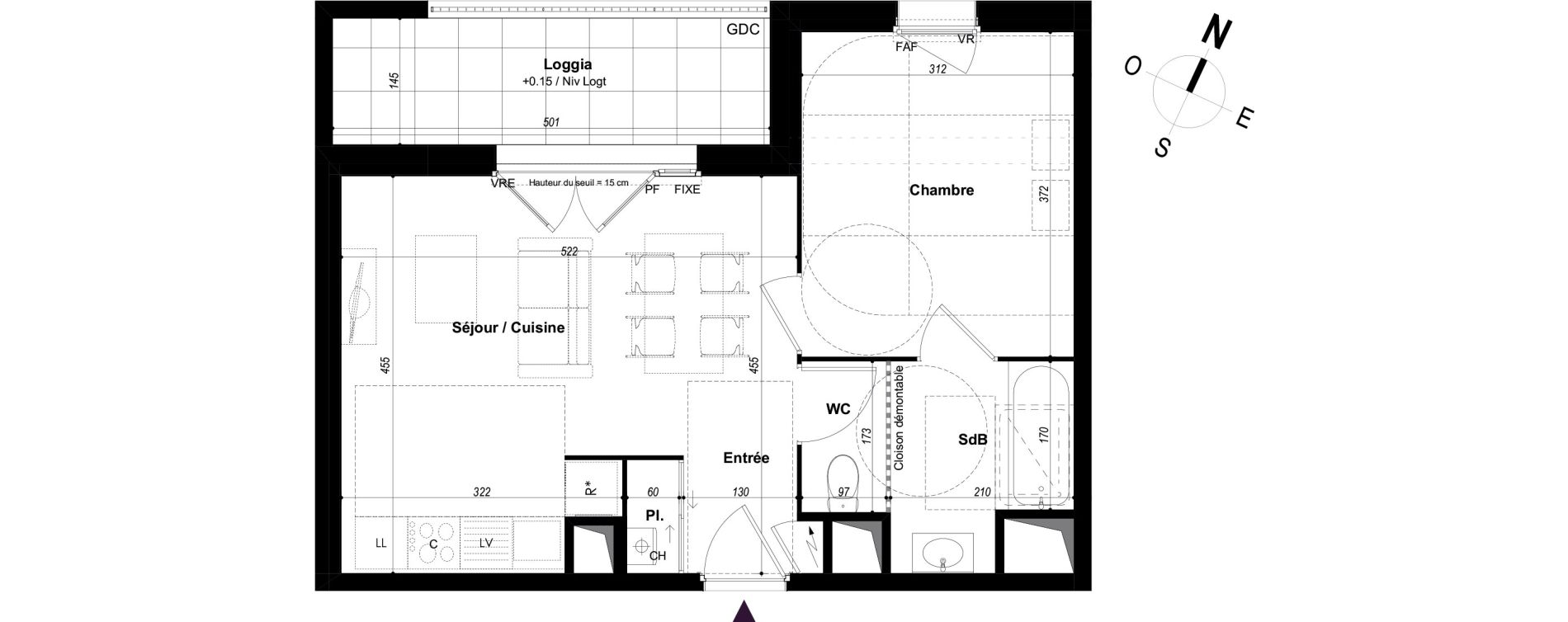 Appartement T2 de 40,93 m2 &agrave; Ch&acirc;teaubourg Centre