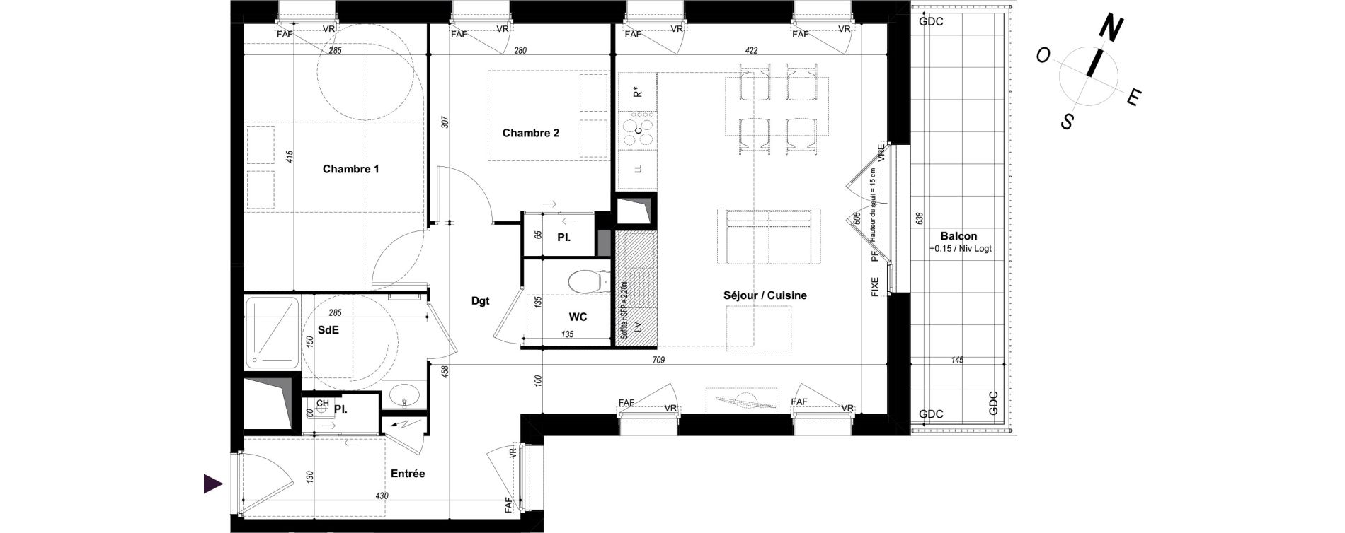 Appartement T3 de 64,56 m2 &agrave; Ch&acirc;teaubourg Centre
