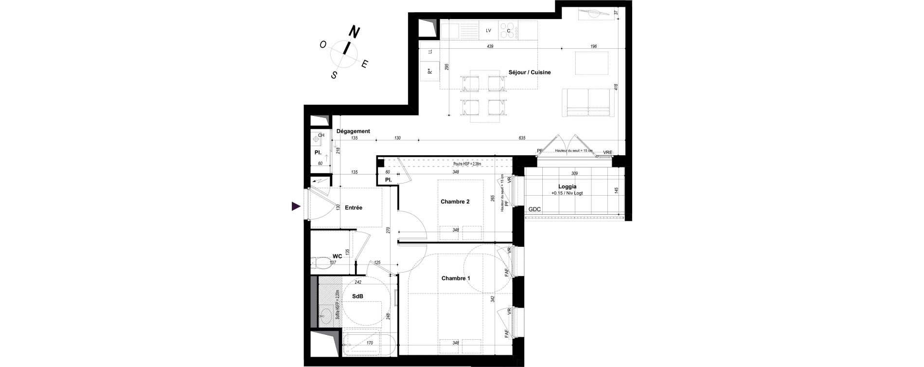 Appartement T3 de 66,15 m2 &agrave; Ch&acirc;teaubourg Centre