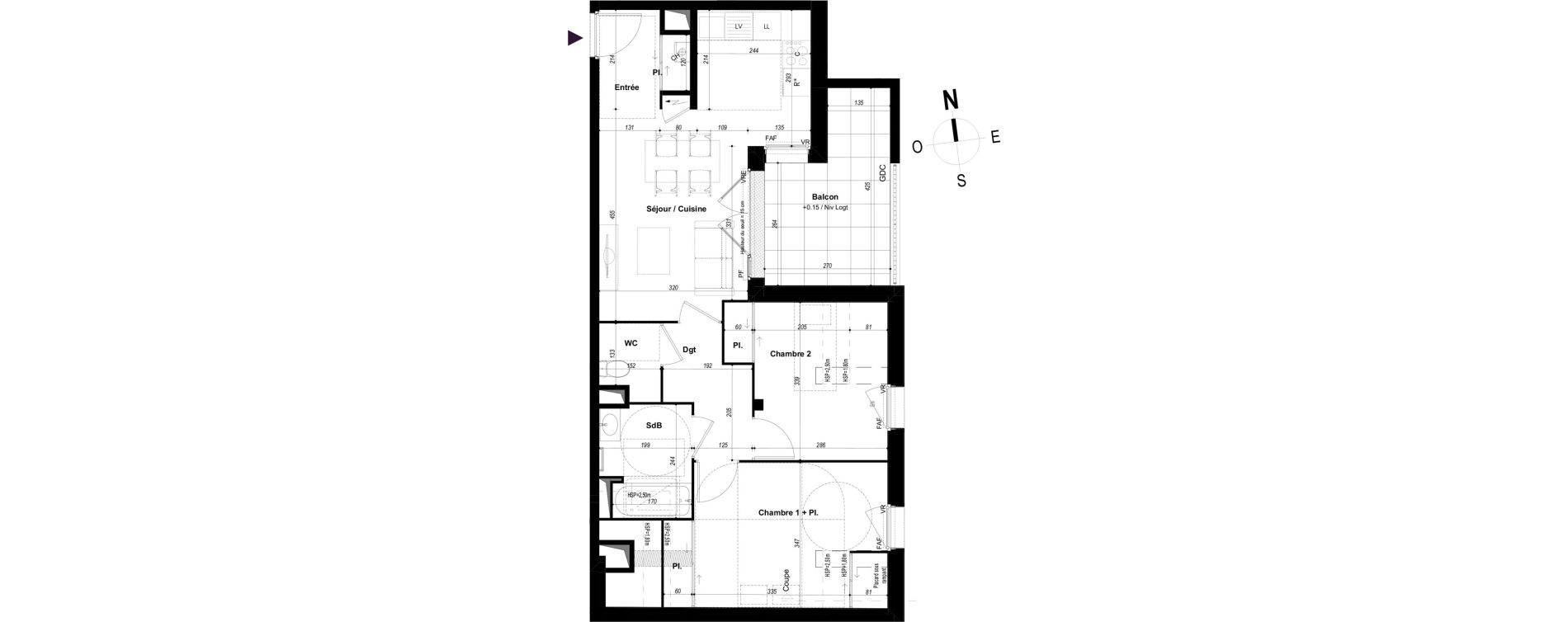 Appartement T3 de 57,21 m2 &agrave; Ch&acirc;teaubourg Centre