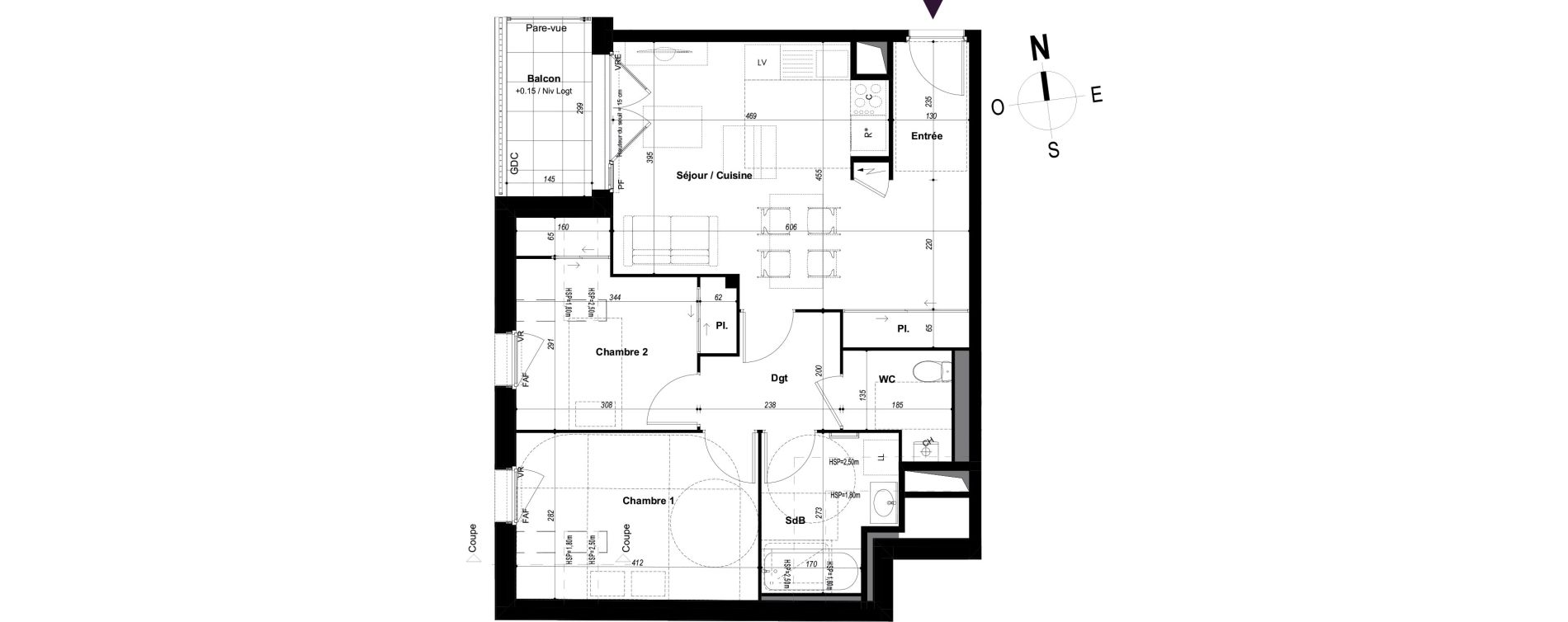 Appartement T3 de 58,14 m2 &agrave; Ch&acirc;teaubourg Centre