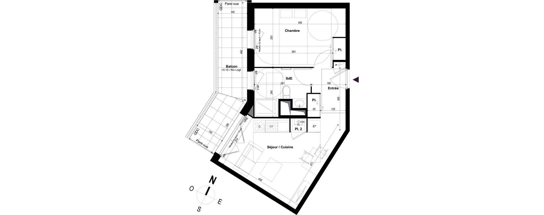 Appartement T2 de 41,04 m2 &agrave; Ch&acirc;teaubourg Centre