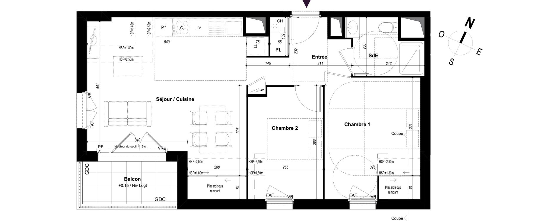 Appartement T3 de 57,03 m2 &agrave; Ch&acirc;teaubourg Centre
