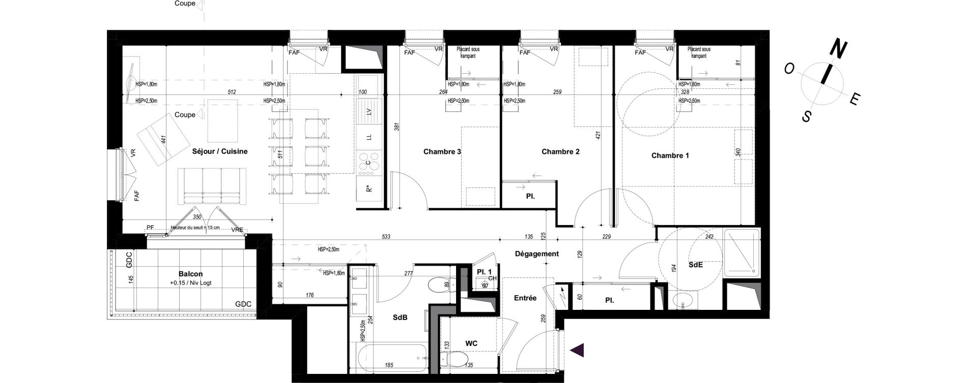 Appartement T4 de 80,32 m2 &agrave; Ch&acirc;teaubourg Centre
