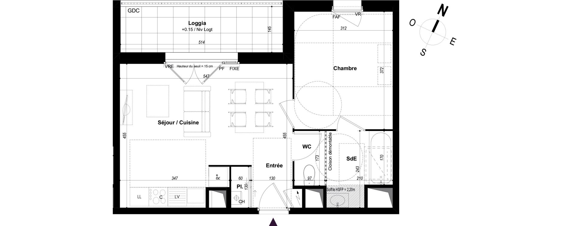Appartement T2 de 42,01 m2 &agrave; Ch&acirc;teaubourg Centre