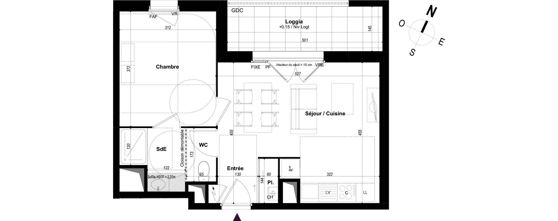 Appartement T2 de 39,93 m2 &agrave; Ch&acirc;teaubourg Centre